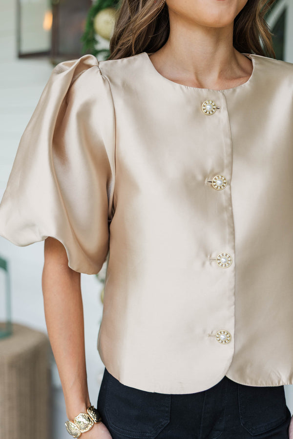 Brilliantly Yours Gold Pearl Button Blouse