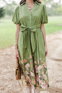 A New Leaf Olive Floral Midi Dress