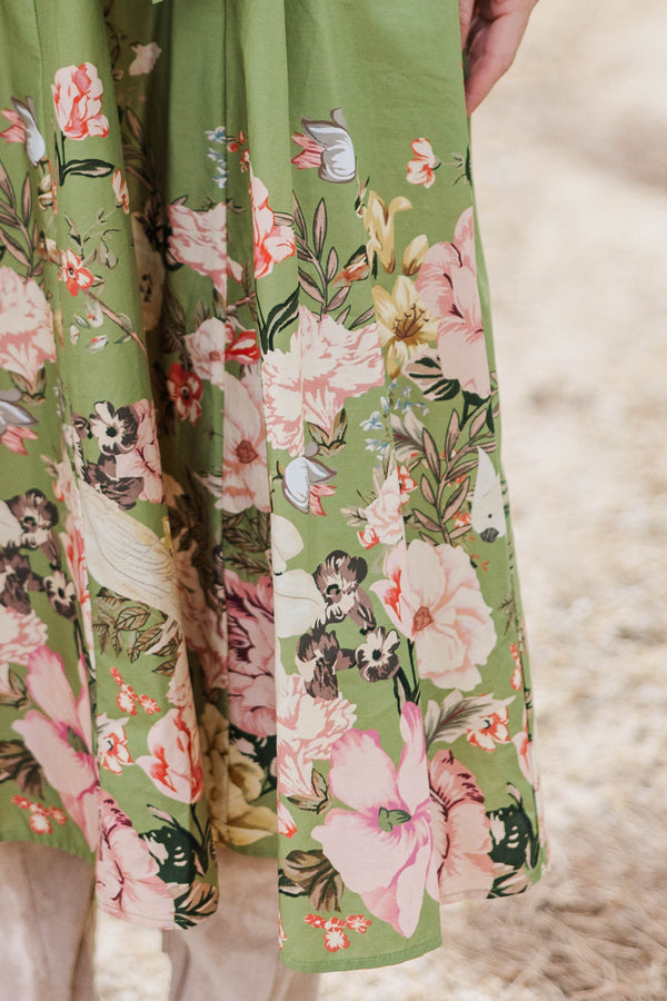 A New Leaf Olive Floral Midi Dress