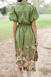 A New Leaf Olive Floral Midi Dress