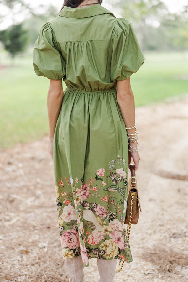A New Leaf Olive Floral Midi Dress