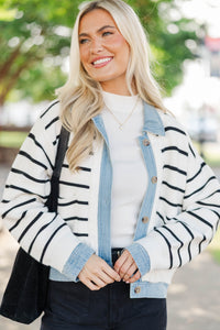 Make Your Choice Cream Striped Cardigan Jacket