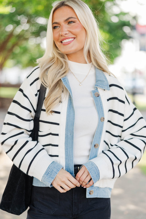 Make Your Choice Cream Striped Cardigan Jacket