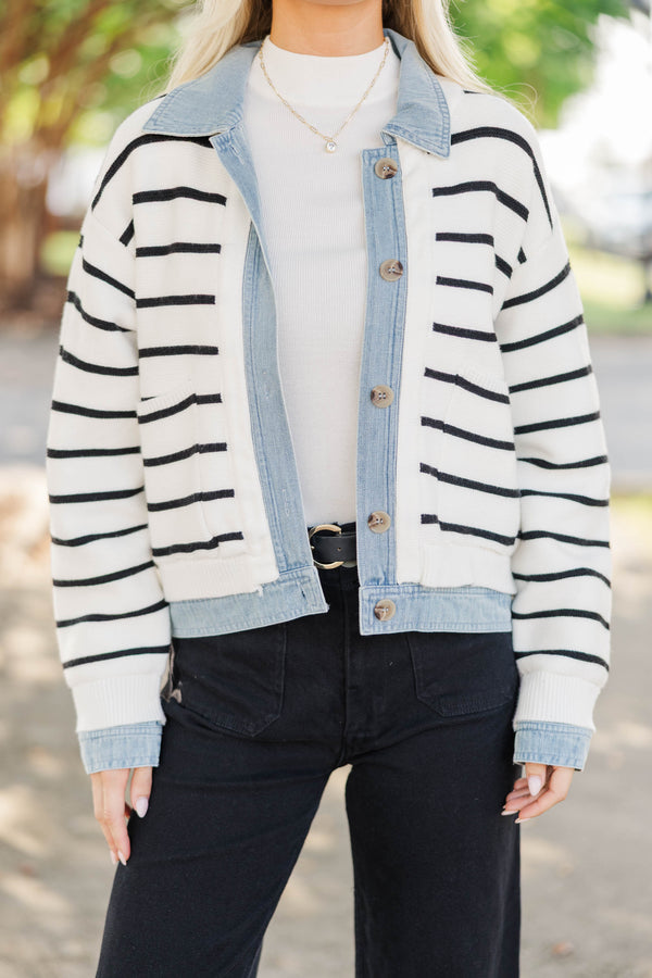 Make Your Choice Cream Striped Cardigan Jacket