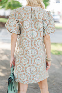 Evening Glow Taupe Brocade Dress
