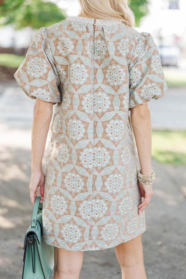 Evening Glow Taupe Brocade Dress