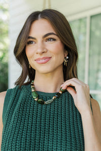 You Heard Right Olive Beaded Necklace