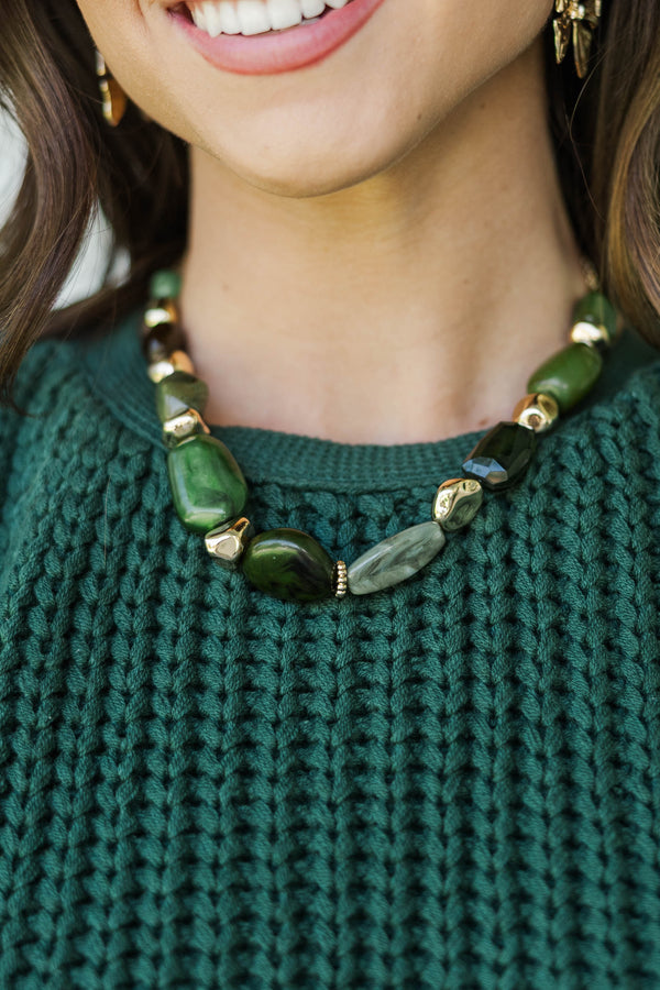 You Heard Right Olive Beaded Necklace