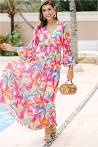 Just Imagine It Pink Abstract Maxi Dress