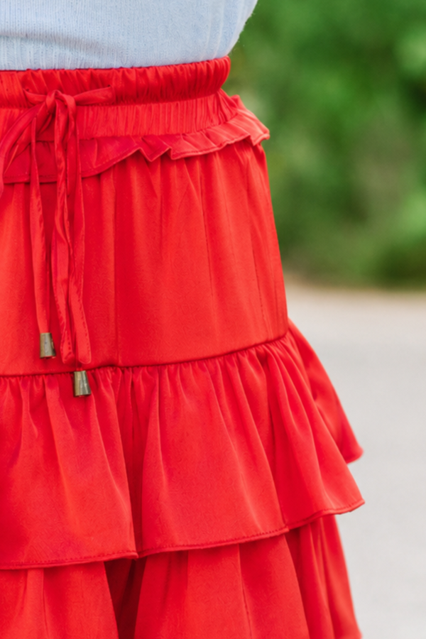 Girls: Take The Leap Coral Red Satin Skort