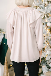 Know You Best Taupe Brown Satin Blouse