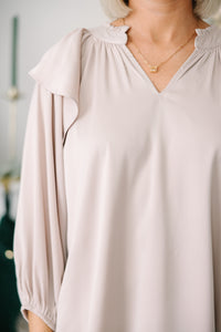 Know You Best Taupe Brown Satin Blouse