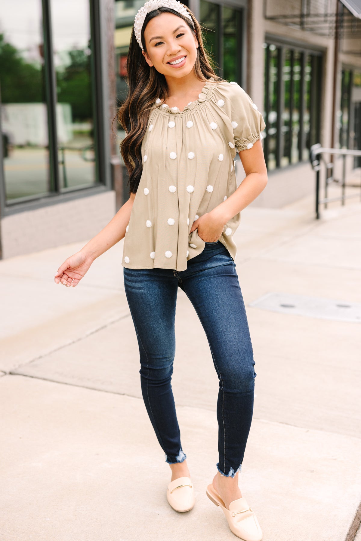 Want Your Love Light Olive Polka Dot Blouse – Shop the Mint