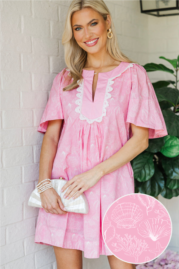 Just A Theory Pink Coastal Print Cotton Dress