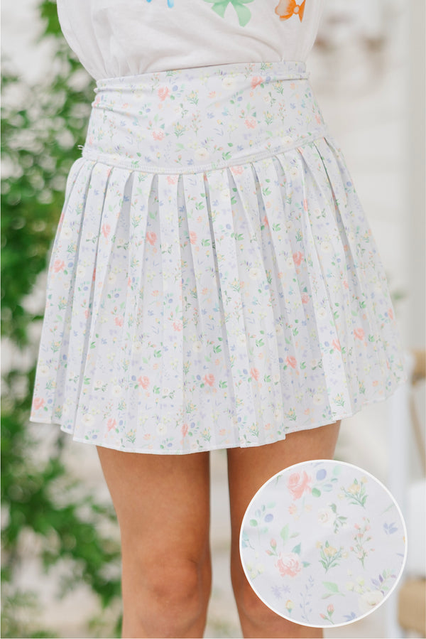 Girls: The Mila Light Blue Ditsy Floral Skort