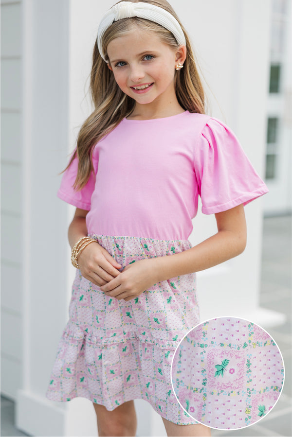 Girls: The Britt Pink Mixed Print Dress