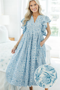 NURSING COLLECTION: Closer Than Ever Blue Floral Midi Dress