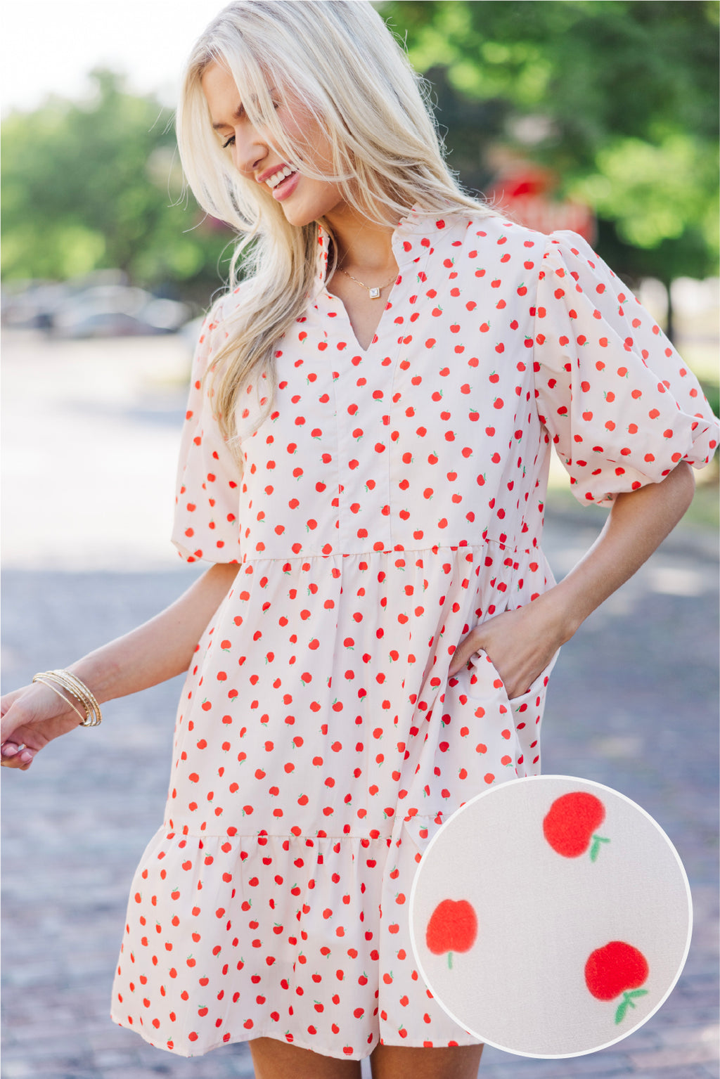 white christmas dresses Somewhere Out There Apple Print Babydoll Dress – Shop the Mint