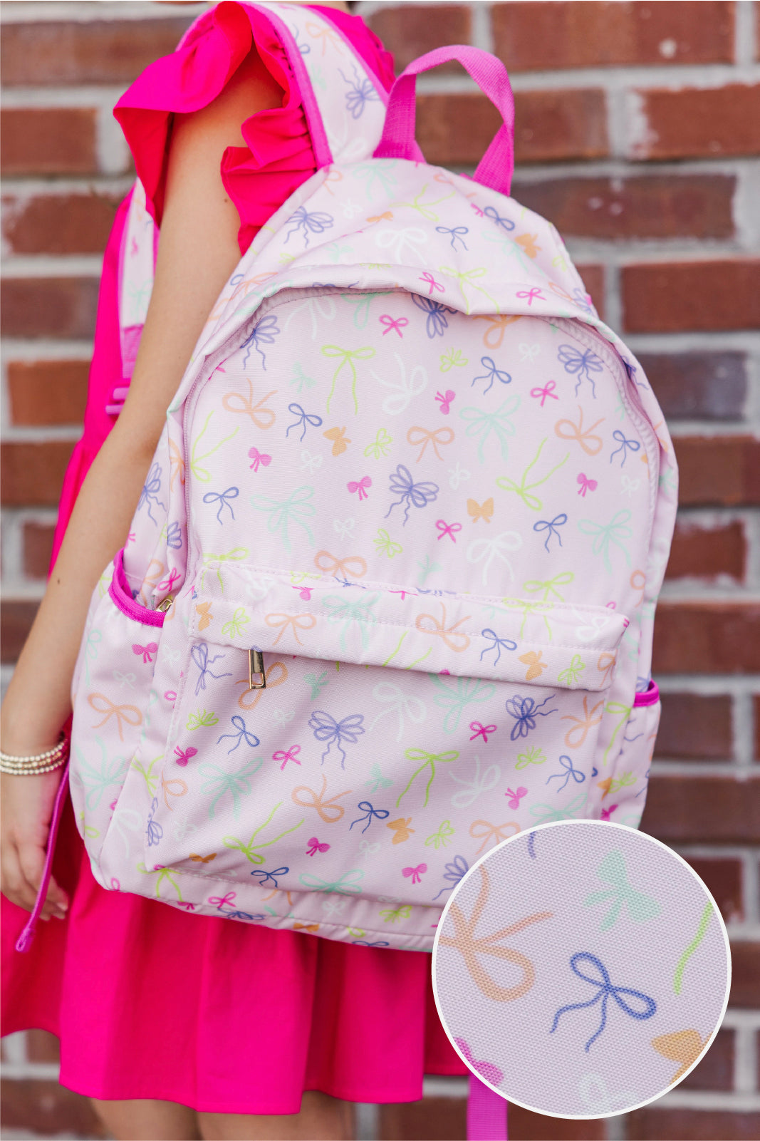Girls: The Annette Pink Bow Print Backpack – Shop the Mint display picture 1