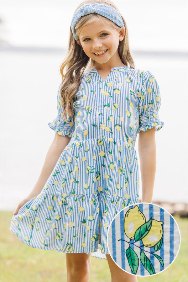 blue lemon print dress Ladies - Blue/Lemons Short-Sleeved Shirt Dress - Size: S