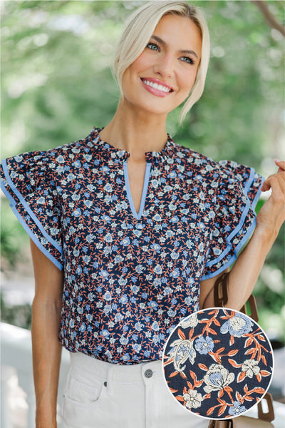 For The Joy Navy Blue Ditsy Floral Blouse – Shop the Mint