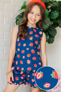 Girls: The Araina Navy Strawberry Scalloped Set