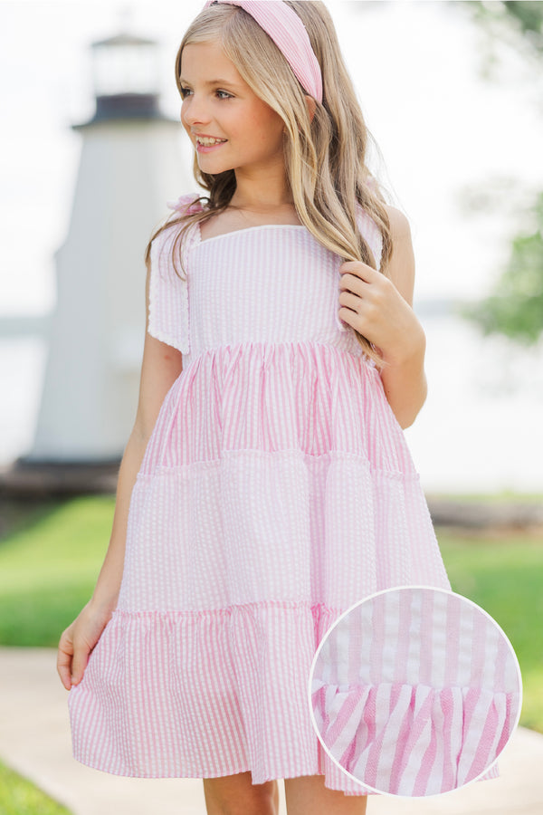 colorblock pink dress Baby Pink Tiered Colorblock Sleeveless Midi Dress