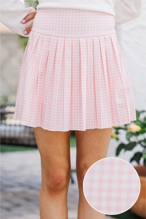 Girls: The Mila Pink Gingham Skort