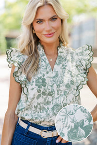 Tell You Everything Olive Toile Blouse