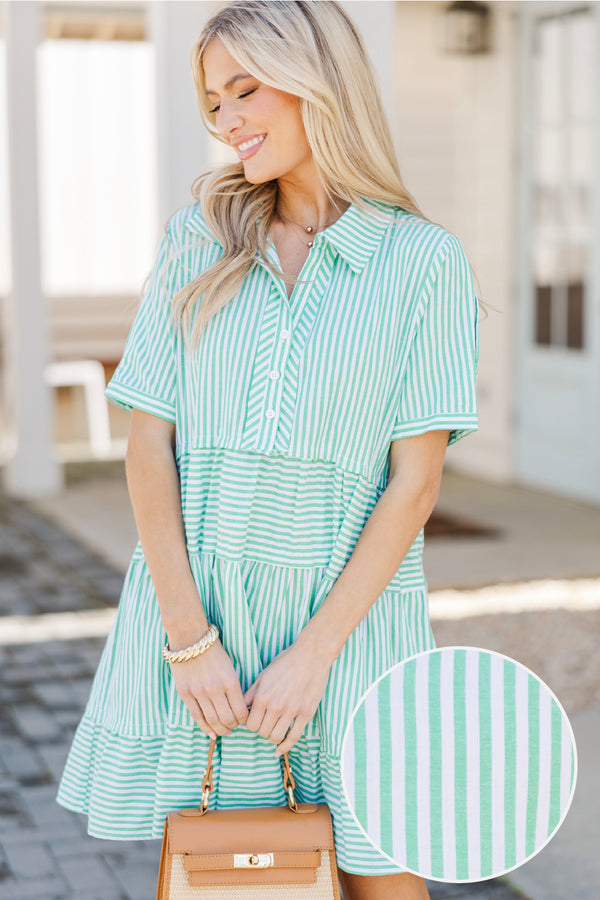 All You Need To Hear Green Striped Babydoll Dress