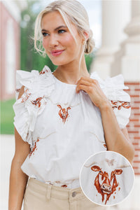 Listen To Your Heart White Longhorn Ruffled Blouse