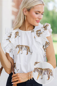 Listen To Your Heart White Tiger Ruffled Blouse