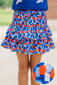Girls: Take The Leap Orange and Blue Watercolor Satin Skort