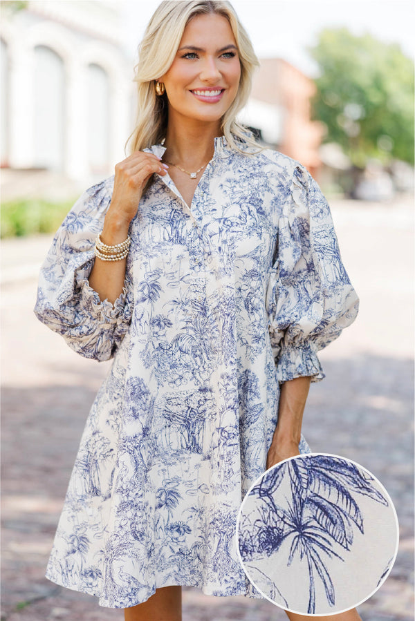 Under The Stars Navy Blue Toile Tie Back Dress, X-Small - The Mint Julep Boutique