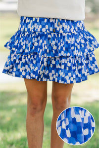 Girls: Take The Leap Navy Watercolor Satin Skort