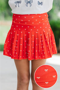 Girls: The Sadie Red Bow Print Skort