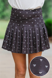 Girls: The Sadie Black Bow Print Skort