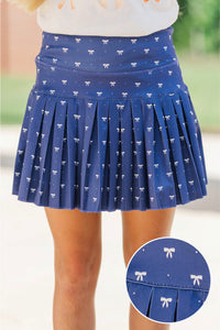 Girls: The Sadie Navy Bow Print Skort