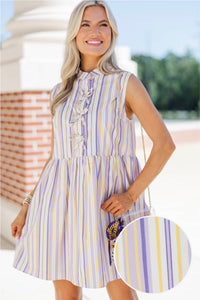 Believe In Yourself Purple Striped Babydoll Dress