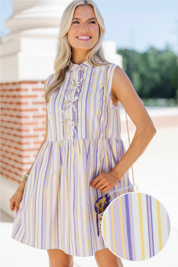 Believe In Yourself Purple Striped Babydoll Dress