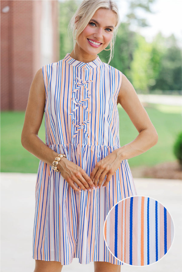 Believe In Yourself Orange Striped Babydoll Dress