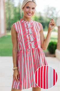 Believe In Yourself Red Striped Babydoll Dress