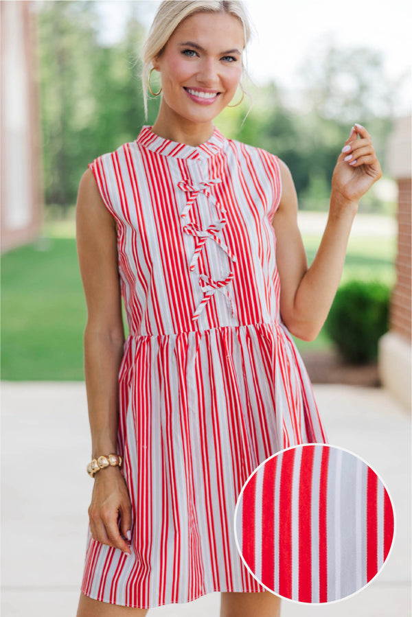 Believe In Yourself Red Striped Babydoll Dress