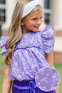 Girls: The Layla Purple Bows and Stars Blouse