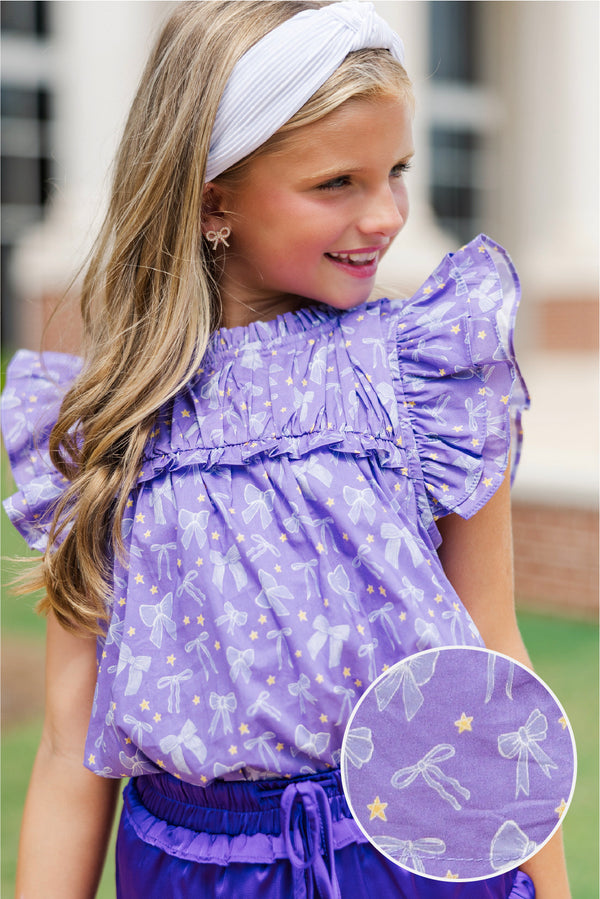 Girls: The Layla Purple Bows and Stars Blouse