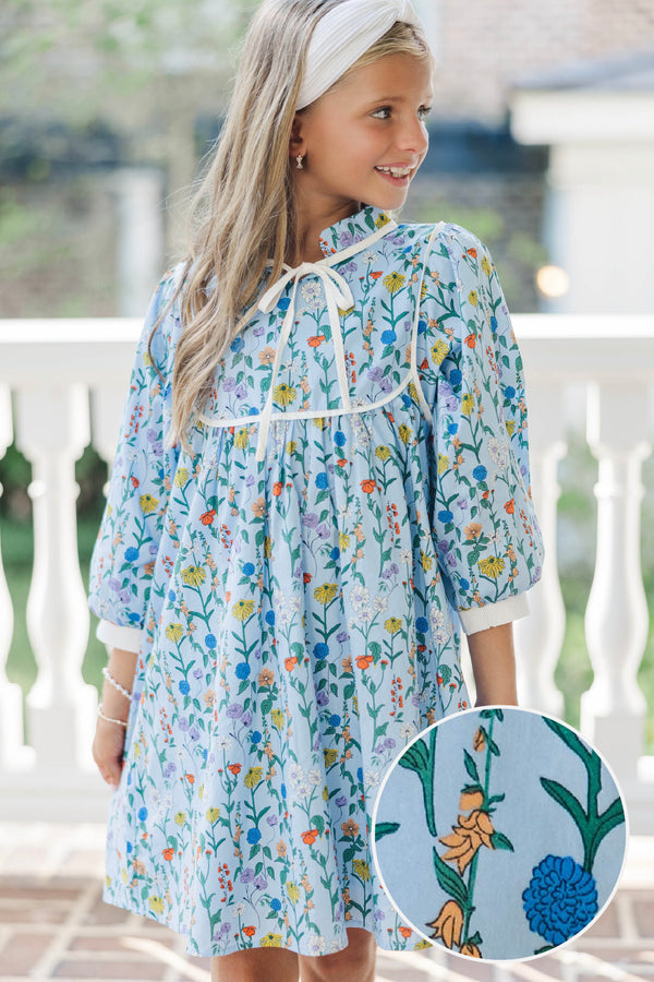 Girls: The Tiff Blue Floral Babydoll Dress