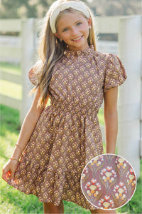 Girls: Let's Get Going Brown Medallion Dress