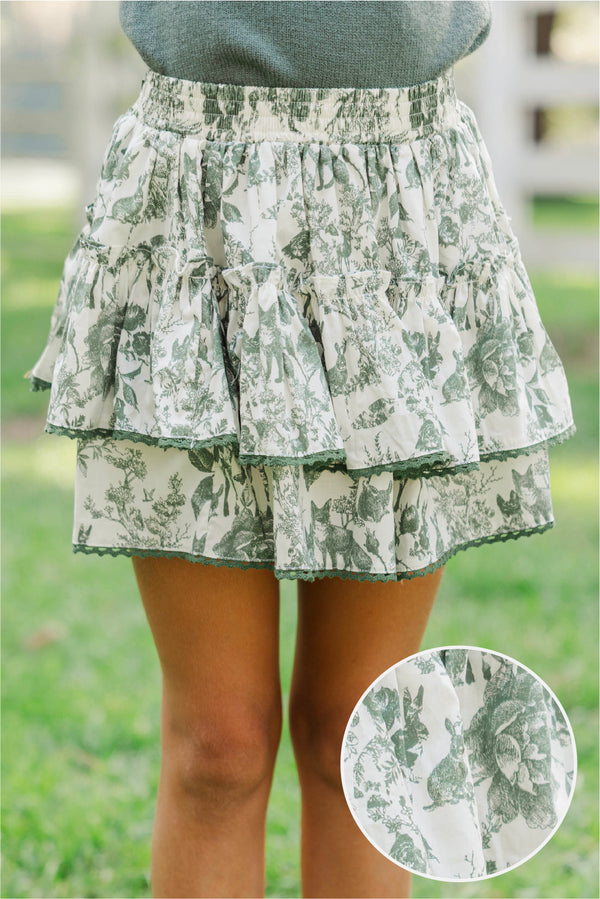 Girls: Sweet Dreams Olive Toile Skort
