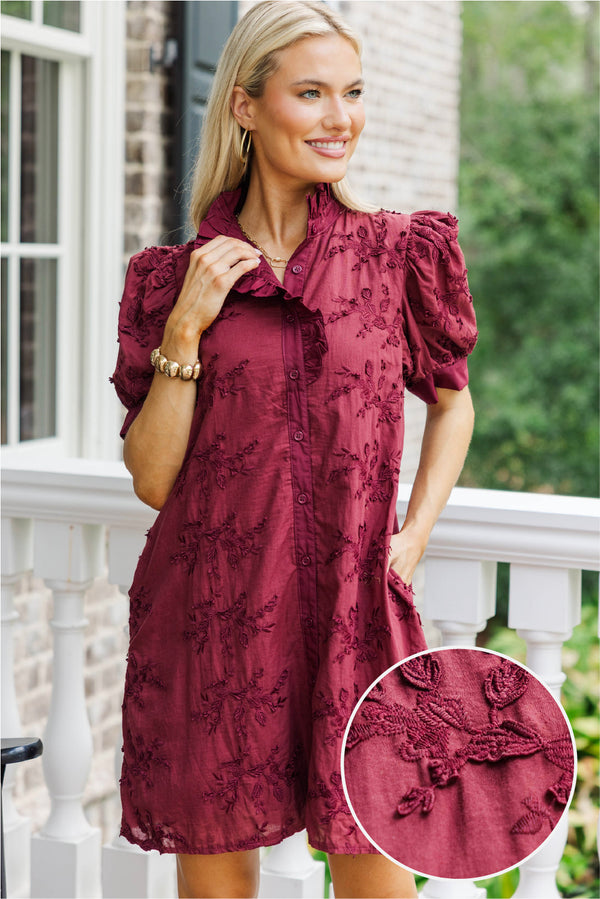 Bet on Me Burgundy Textured Dress