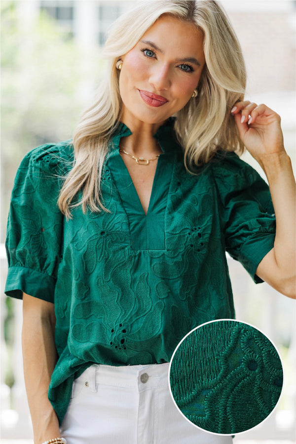 You Got Me Green Puff Sleeve Blouse